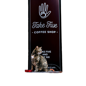 A Cute Tabby Cat Sitting On A Table Outside A Coffee Shop Entrance. 16191 - Cat PNG image with transparent background